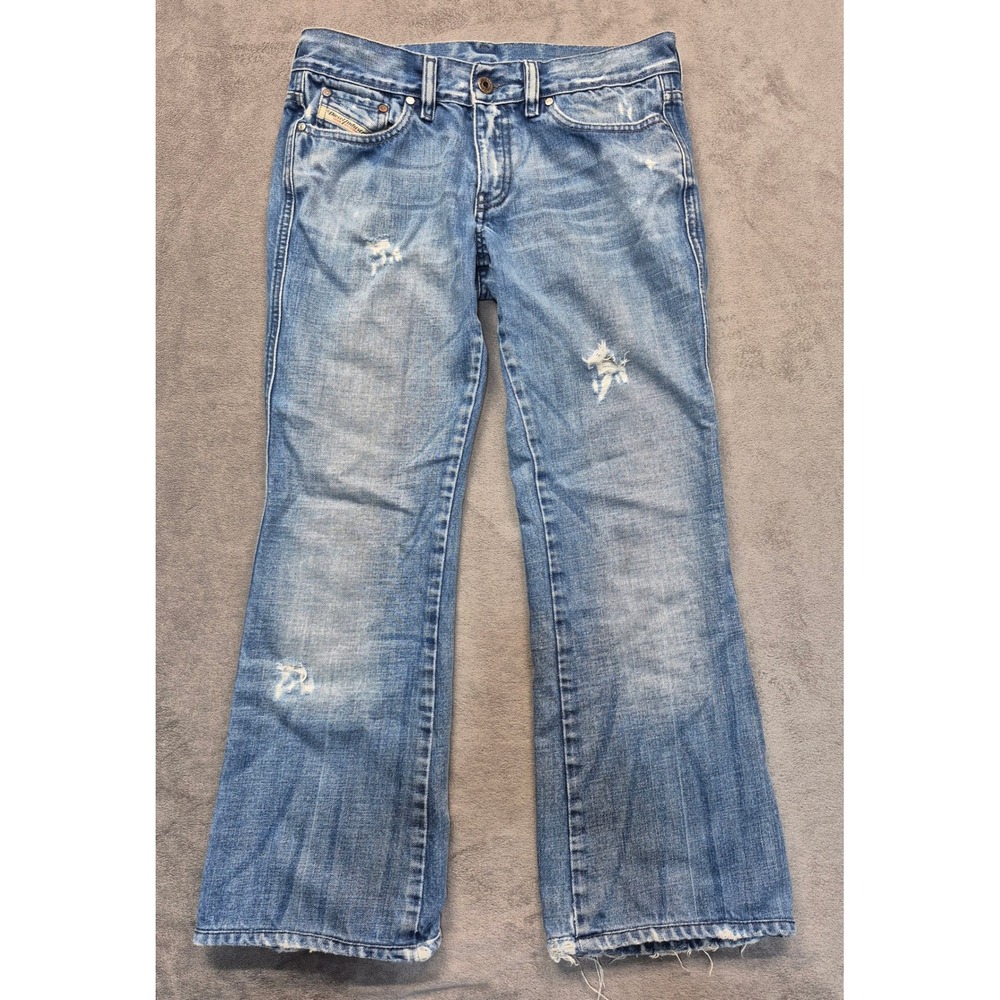 Diesel Rame Y2K Low Rise Distressed Flare Jeans Italy Blue Denim Size 29